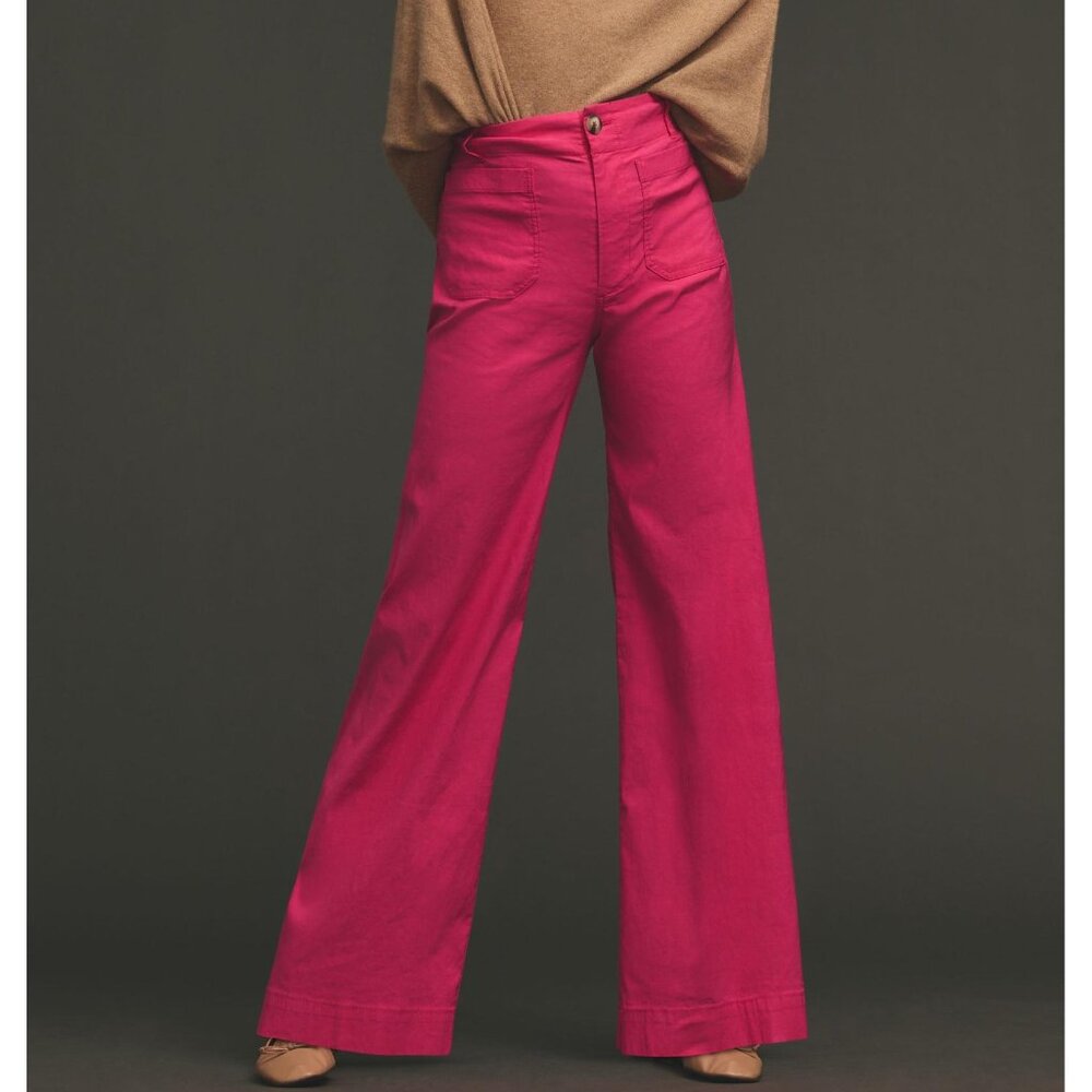 24 TALL Anthropologie Maeve The Colette Full-Length Wide-Leg Pants Medium Pink